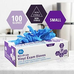 Vinyl-Nitrile Blend Exam Gloves Powder Free,Latex Free & Rubber Free,Pack of 100