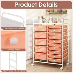 Costzon Homgx 15-Drawer Storage Rolling Cart Multipurpose Utility Storage Cart
