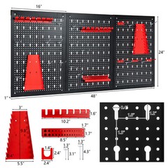 Pegboard Wall Organizer Kit 4 ft.Metal Toolboard W/ 25 Accessories & 3 Pegboards