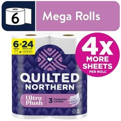 Quilted Northern Ultra Plush 3-Ply Toilet Paper, 24 Mega Rolls, 255 Sheets