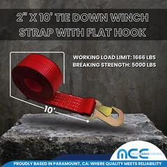 USA 2″ x 10′ Wheel Lift Rollback Strap w/ Flat Snap Hook for Tow Truck Dolly