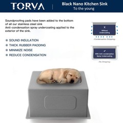 TORVA 14 x 14 Inch Gloss Black Undermount Kitchen 14 x 14 x 9 Inch, Dark Gray