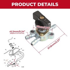3 Way Fuel Valve Gas Petcock Tank Shut Off Switch 6.2mm (0.24 inch)