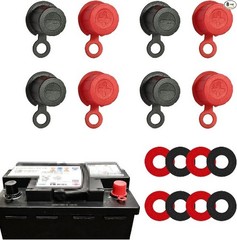 8PCS Red and Black Car Battery Terminal Covers with Deep Post Caps and Protectiv