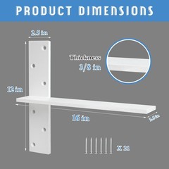 Floating Shelf Bracket 3/8″ Thick Heavy Duty Shelf Brackets White 3 Pack Free…