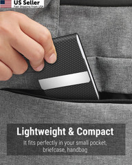 MaxGear Business Card Holder, Slim PU 0.5 x 2.4 x 3.7 inches, Black Carbon