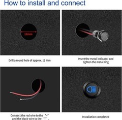 12V LED Indicator Small Light Waterproof 1/2 Inch 12mm Panel Cutout High Beam