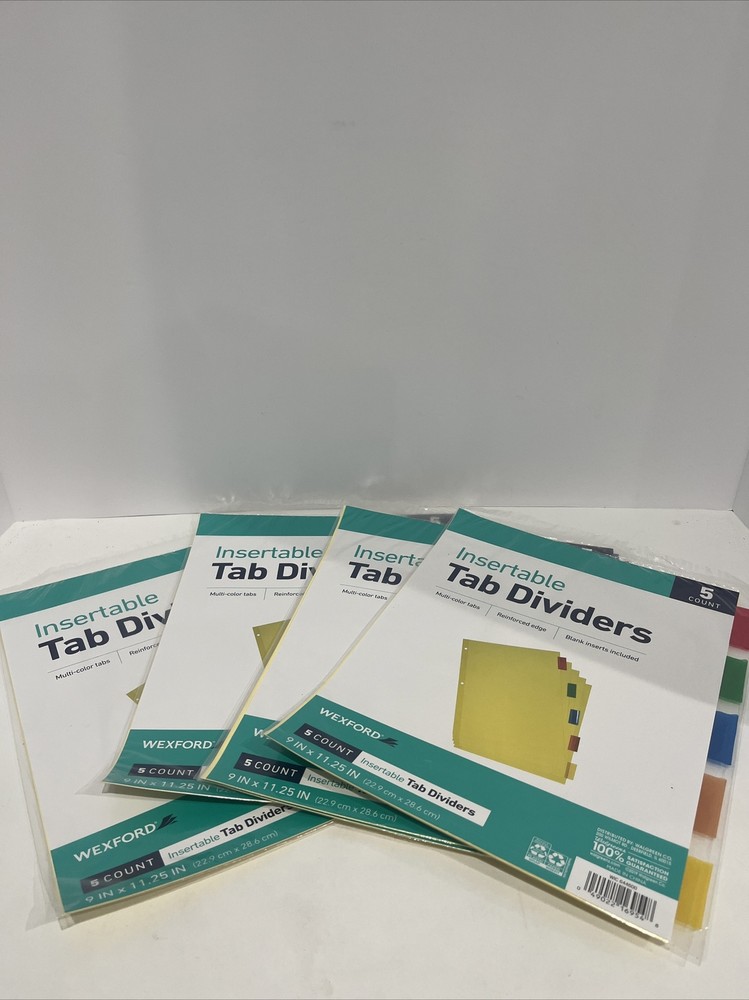 Wexford Insertable Tab Divider – 5 Ct, Lot of 4 Multi Color 9×11.25