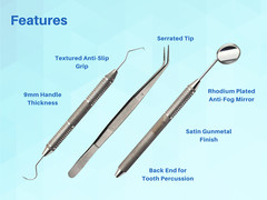 Dental Examination Mirror Kit Tweezers w/ Slip Resistant Surface ARTMAN