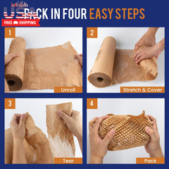 Honeycomb Packing Paper 12″ X 150Ft with Rope & 20 Fragile Stickers|Shipping & M