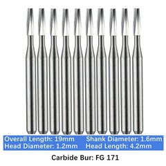 10-100pc Vakker Dental Carbide Burs FG171 19mm Tapered Fissure Burs High Speed