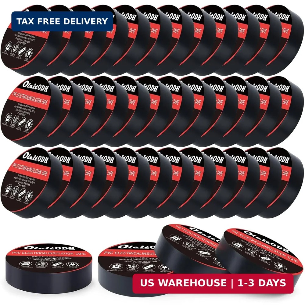 Oleitodh 40 Rolls Black Electrical Tape Bulk 3/4 Inch x 66ft, 7Mil Waterproof Vi