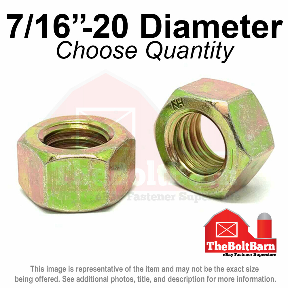 7/16″-20 Grade 8 Finished Hex Nuts Zinc Yellow FINE Thread (Pick Quantity)