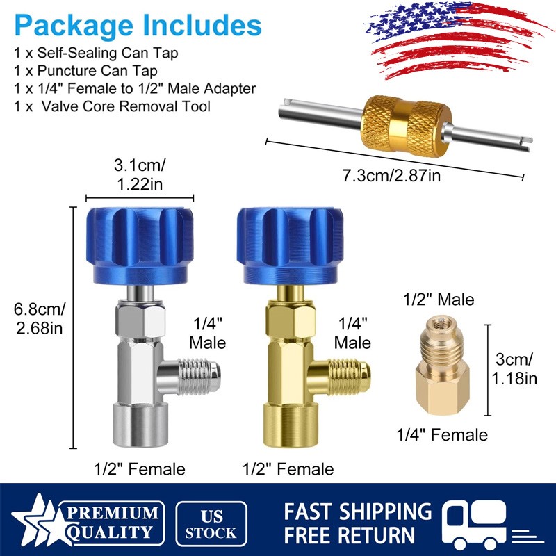 R134A Can Tap Valve Kit Self-Sealing & Puncture w/ Adapter for A/C Refrigerant