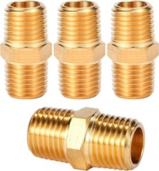 4 pcs Solid Brass Pipe Fitting, Hex Nipple, 1/4″ x 1/4″ NPT Male Pipe Adapter