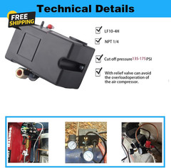 Heavy Duty Pressure Switch for Air Compressor 135-175 Psi Four 4 Port 26 Amp