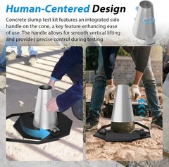 Concrete Slump Cone Test Kit, Heavy-Duty Slump Cone 12”L x 8”W Standard Size