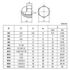 M3 M4 M5 M6 M8 M10 M12 Cap Acorn Dome Nuts Hex Nut A2 Stainless Steel DIN 1587