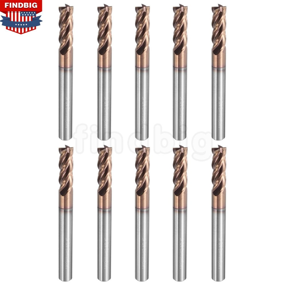 10Pcs 1/4″ 4 Flute Solid Carbide 3/4″ LOC x 2-1/2″ OAL End Mills – TiSiN Coated