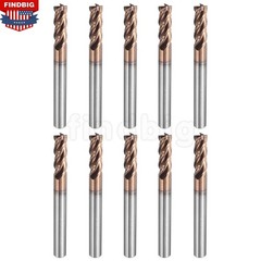10Pcs 1/4″ 4 Flute Solid Carbide 3/4″ LOC x 2-1/2″ OAL End Mills – TiSiN Coated