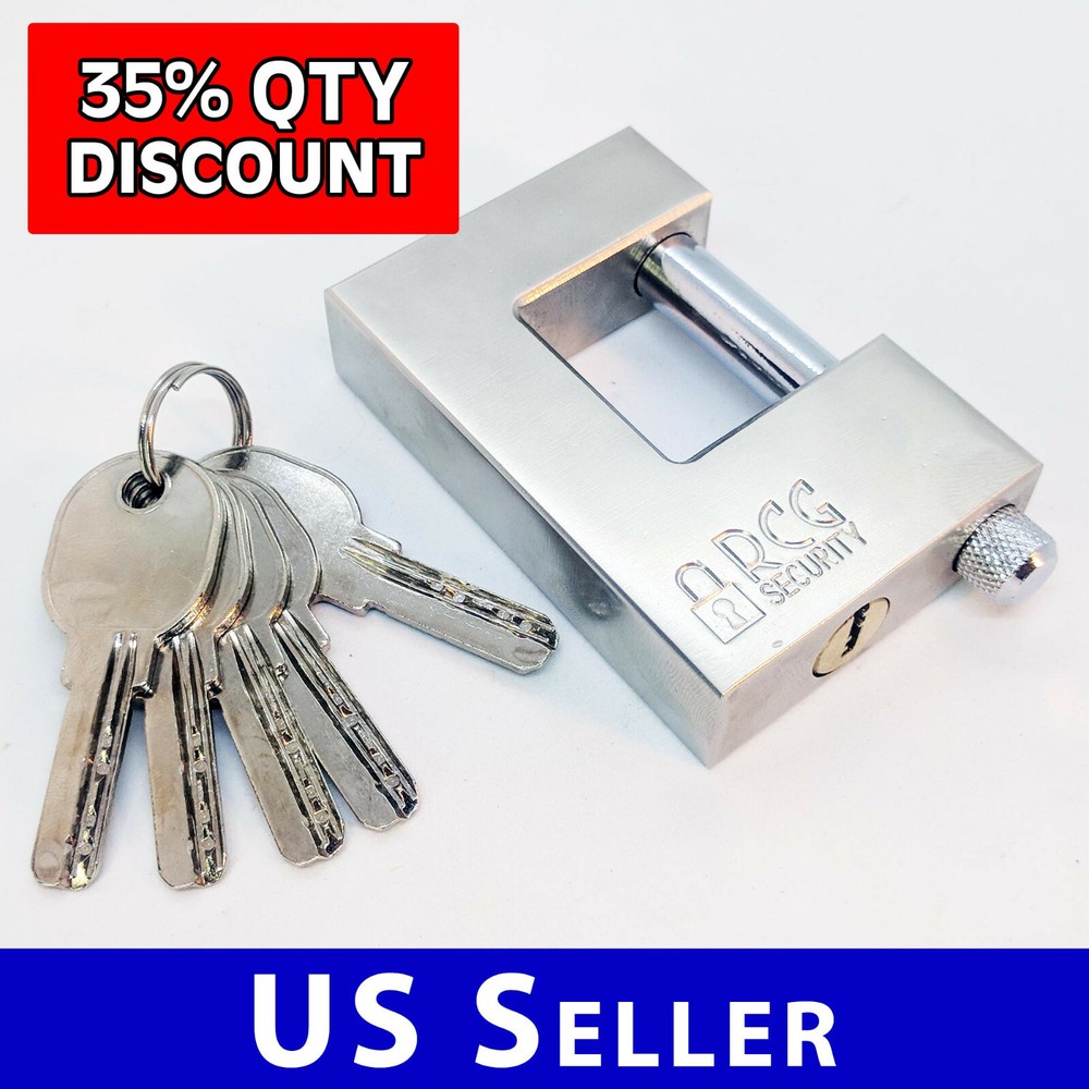 Heavy Duty 90mm Padlock/Chain Rectangular Lock *KEYED SAME/DIFF* U-Shaped 94mm