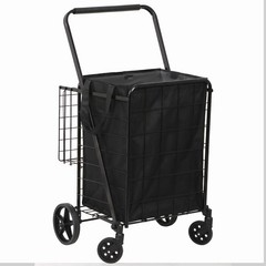 Collapsible Rolling Grocery Cart 88LB Load Capacity w/ Oxford Cloth Liner Black
