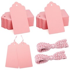 jijAcraft 100pcs Blank Paper Gift Tags with String, 4’x 2′ Pink Rectangle Craft