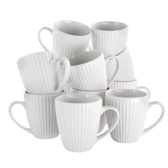 Elama Elle 12 Piece Round Porcelain Mug Set In White Round Glossy Porcelain