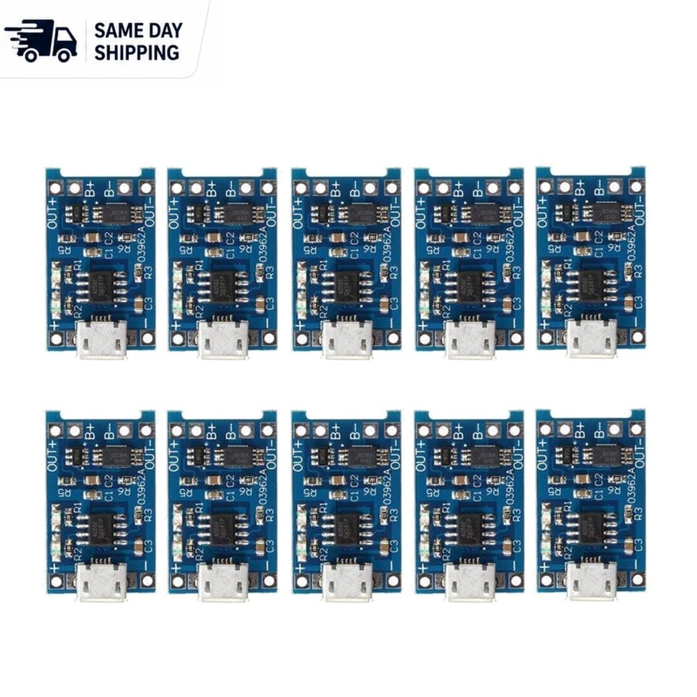 Compact 10pcs TP4056 5V 1A Lithium Battery Charging Boards with LED Indicators