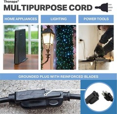 Thonapa 16/3 8 Ft Outdoor Extension Cords – 2 Pack Black Durable Black Cable