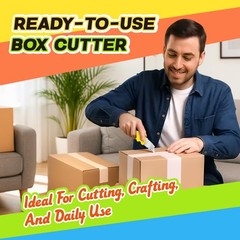 Folding Utility Knife 4 Pcs Color Box Cutter SK5 Blades Craft Paper Cardboard Op