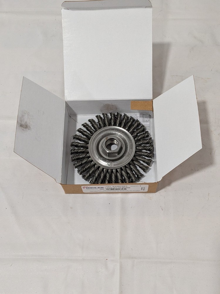 WEILER Wheel Brush: 4" Dia, 3/16" Width, 0.0200" Wire Dia, Knotte