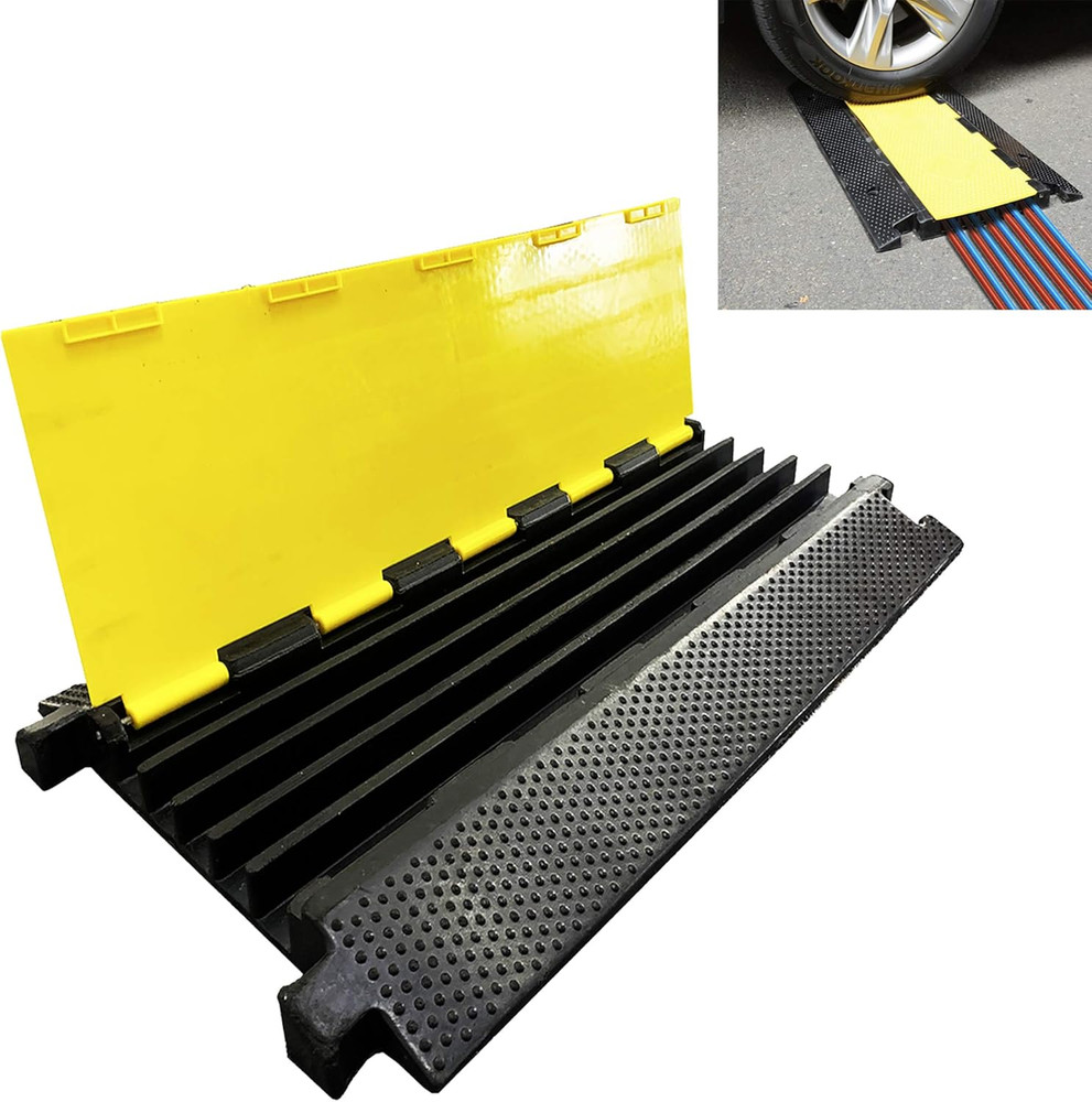 5 Channel Rubber Cable Protector Ramp Traffic Speed Bump 18000Lbs Capacity Heavy