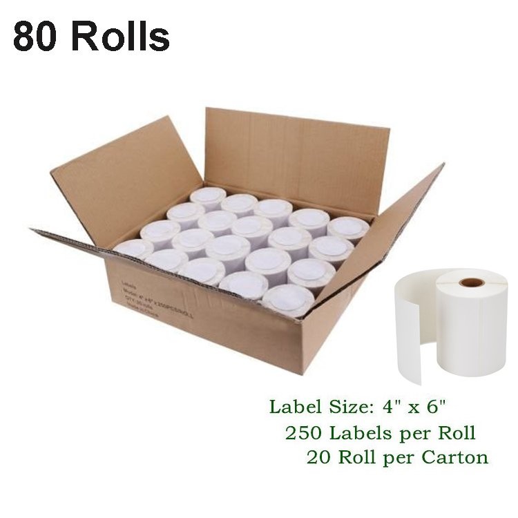 80 Rolls 4×6 Direct Thermal Shipping Labels For Zebra 2844 – 250 Per Roll