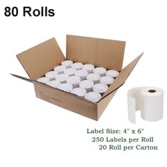 80 Rolls 4×6 Direct Thermal Shipping Labels For Zebra 2844 – 250 Per Roll