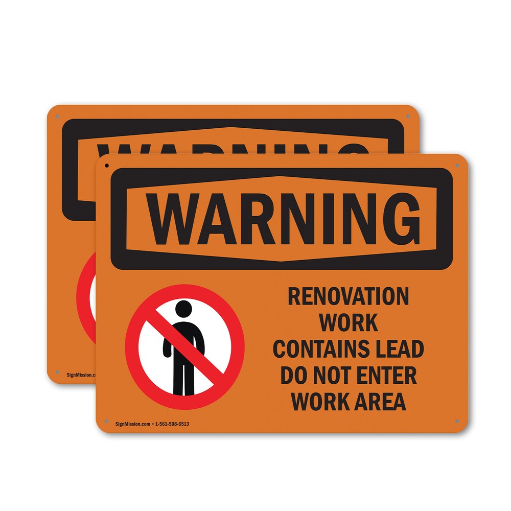 (2 Pack) Renovation Work Contains Lead Do Not Enter OSHA Warning Sign Decal