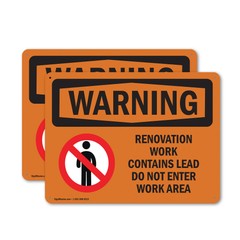 (2 Pack) Renovation Work Contains Lead Do Not Enter OSHA Warning Sign Decal