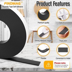 FINDMAG Magnetic Tape, Magnetic Strips with Adhesive Backing, 1 Roll 30 Feet Mag