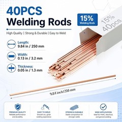 15% Silver Brazing Rods AWS BCuP-5 40 Sticks, Silver Solder Flat Welding Rods…