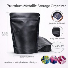 100 Pack 3.5g Mylar Bags Assorted Designs Smell Proof Resealable Zip Pouches