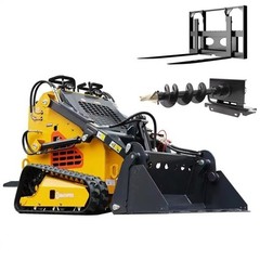 New 24HP Mini Skid Steer Loader 4-in-1 Bucket 3-Stage Pump Hydraulic System