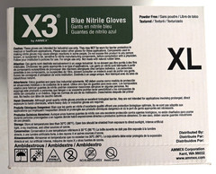 [NEW] (X348100) AMMEX X3 Blue Nitrile Disposable Gloves, Powder-Free, XL