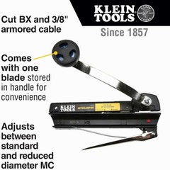 Professional BX Armored Cable Cutter with Blade Storage – Hand Powered Black