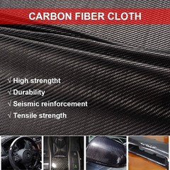 50 * 150CM Real Carbon Fiber Fabric Cloth Roll 3k 200gsm 2×2 Twill Weave Black
