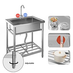 28” Stainless Steel Utility Sink Freestanding Single Bowl W/ Faucet Hot & Cold
