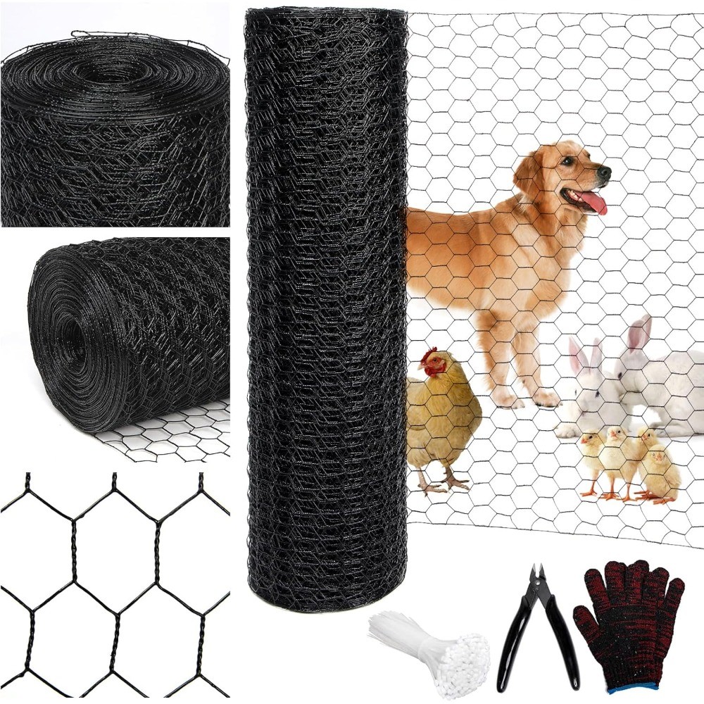 24in x 150ft PVC Coated Chicken Wire Fence, 19GA Black Mesh