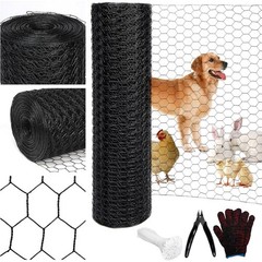 24in x 150ft PVC Coated Chicken Wire Fence, 19GA Black Mesh
