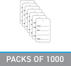 White Tags Price Retail 1000 1 ¾” x 2 ⅞” Unstrung Tag Non-Perforated Style Size