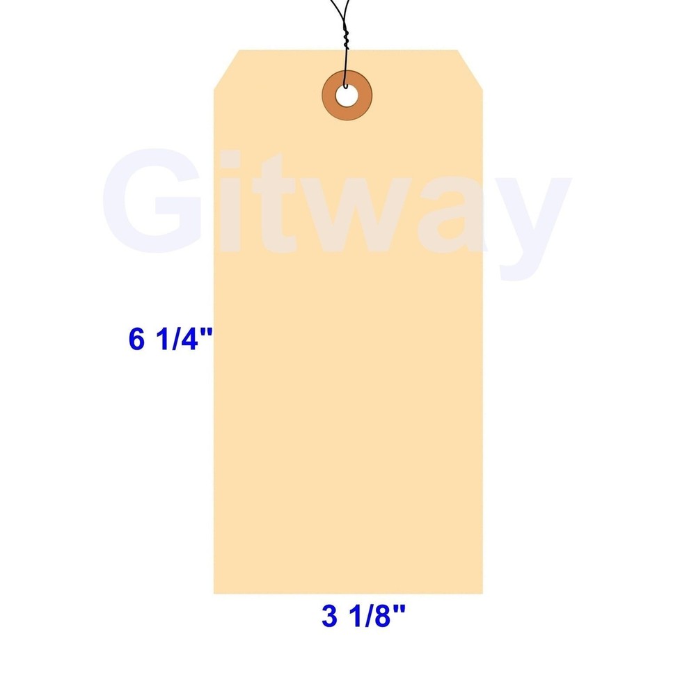 1000 of 6 1/4″ x 3 1/8″ Size 8 Manilla Shipping Hang Tag Tags with Wire 13 Pt
