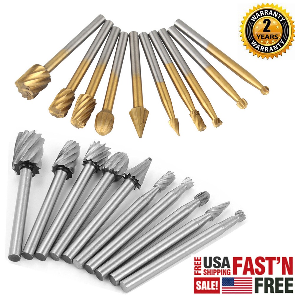 10pcs Tungsten Carbide Burrs Rotary Burr Set 1/4″ Head 1/8 Shank Die Grinder Bit